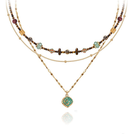 MASW boho layered Original design Retro style multi-layer beaded necklace Fashion women's gold-plated necklace M3396