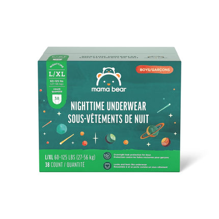 Amazon Brand - Mama Bear Boy's Nighttime Underwear for Bedwetting, Overnight Protection, Hypoallergenic, Soft, Breathable, Size L/XL (60-125 lbs), 38 Count, White