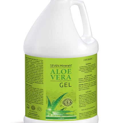Seven Minerals Organic Aloe Vera Gel from freshly cut 100% Pure Aloe - 1 Gallon - HighestQuality, Texas grown, Vegan, Unscented - For Face, Skin, Hair, Sunburn Relief - Bulk DIY (128 Fl Oz)