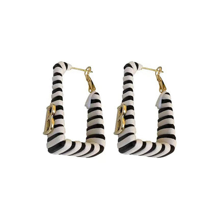 TOPATU Designer Earrings for Women - Alloy Letter B - Clip-on Stud Earrings - Black and White