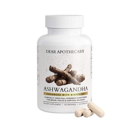 Dear Apothecary Organic Ashwagandha with BioPerine® | 600mg Root Extract | Black Pepper for Absorption | 60 Vegetarian Capsules | Non-GMO, Gluten Free