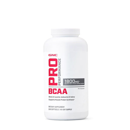 GNC Pro Performance BCAA 1.8g, 3rd Party Tested Supplement for Men & Women, Branched Chain Amino Acids, Essential Amino Acids Supports Muscle Protein Synthesis, 240 Softgels, 40 SVG