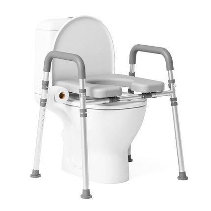 Loyoda Toilet Seat Risers for Seniors, Raised Toilet Seat with Padded Handles & Seat, 400 LBS Raised Toilet Seat with Adjustable Height & Width for Pregnant, Disabled, Handicapped,(Gray)