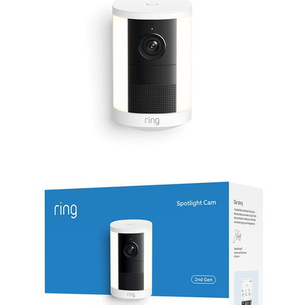Ring Spotlight Cam, Battery (newest model), Home or business security, Wide-Angle Retinal 2K Video, 6x Enhanced Zoom, Motion-Activated Spotlights, White