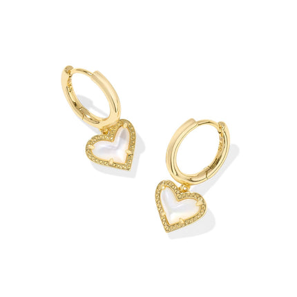 Kendra Scott Ari Heart Huggie Earring in Ivory Mother Of Pearl, 14k Gold-Plated Brass, Fashion Jewelry for Women
