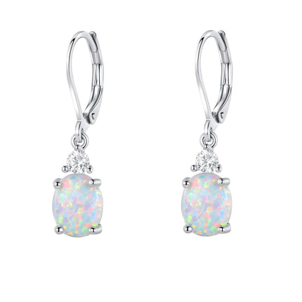 Gemsme 18K White Gold Plated Created Opal and Cubic Zirconia Dangle Earrings for Women