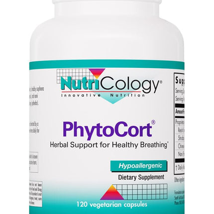 Nutricology PhytoCort Supplement - Respiratory Support, Lung Health, Lung Detox, Lung Cleanse, Healthy Breathing, Herbal Support, Reishi, Licorice, Noni, Vegetarian Capsules - 120 Count