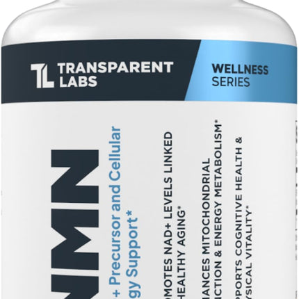 Transparent Labs NMN Supplement for NAD+ Levels - NAD Supplement with 600 mg Nicotinamide Mononucleotide to Support Healthy Aging, Cellular Energy Production, & Metabolic Balance - 30 Count