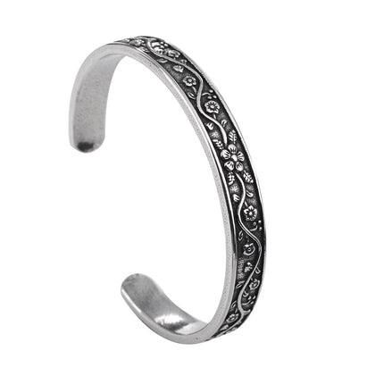 YWMAN Vintage Floral Cuff Bracelet, Stainless Steel Flower Bangle Bracelets for Women