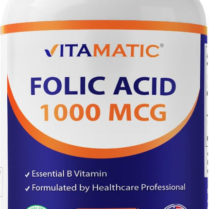 Vitamatic Folic Acid 1000 mcg (1 mg) - Vegetarian Tablets - 1667 mcg DFE - Vitamin B9 (240 Count (Pack of 3))