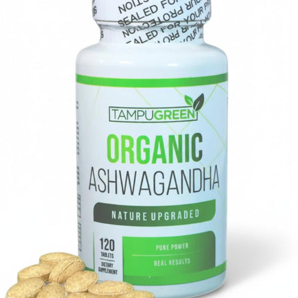TAMPUGREEN Organic Ashwagandha 675 mg Root Extract with Black Pepper Stress, Mood & Balance Support Non-GMO Made in USA 120 Caplets