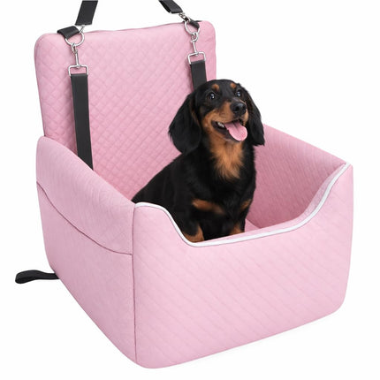 Dog Car Seat for Small/Medium Dogs Under 35lbs, Soft Booster Car Seat with Detachable Washable Cover and Cushion, Memory Foam Pet Car Seat with Safety Belt and Storage Pockets, Puppy Dog Car Bed