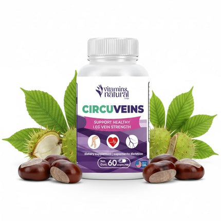 VITAMINS NATURAL CORP CircuVeins Circulation Support Supplement for Legs and Veins with Horse Chestnut Gotu Kola Butcher’s Broom and Grape Seed for Healthy Blood Flow and Leg Comfort – 60 Capsules