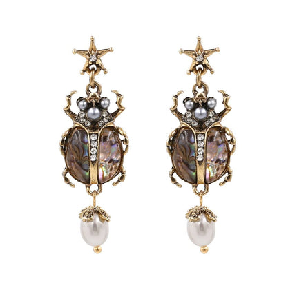 Beetle Earrings for Women, Cubic Zirconia Insect Drop Earrings, Cute Funny Jewelry