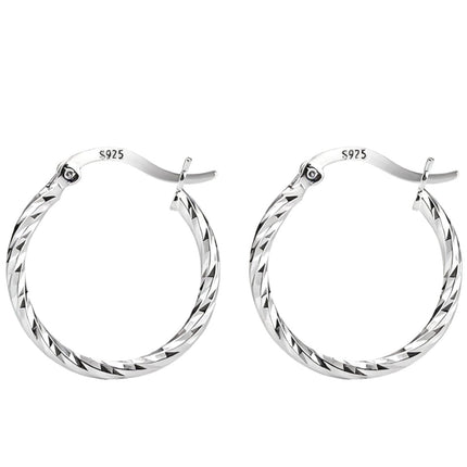 S925 Sterling Silver Minimalist Geometric Twist Circle Hoop Earrings - Durable, Hypoallergenic, and Nickel-Free Jewelry (silver, 20mm)