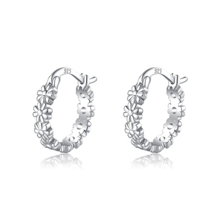 SLUYNZ Solid 925 Sterling Silver Daisy Flower Hoop Earrings for Women Teen Girls Cluster Flower Hoop Earrings (A-Sterling Silver)