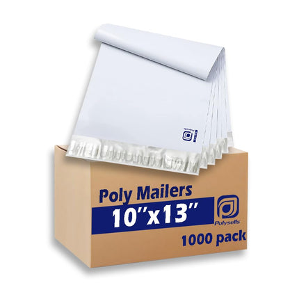 POLYSELLS 1000 pcs 10x13 Inches White x Silver Poly Mailers Shipping Envelopes, Strong Adhesive Sealing, Waterproof, and Tear-resistant Postal Mailing Bags for Clothing and Accessories