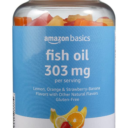 Amazon Basics Fish Oil 303 mg, Lemon, Orange & Strawberry-Banana Flavors, 90 Gummies (2 per Serving), EPA and DHA Omega-3 Fatty acids (Previously Solimo) (Pack of 2)