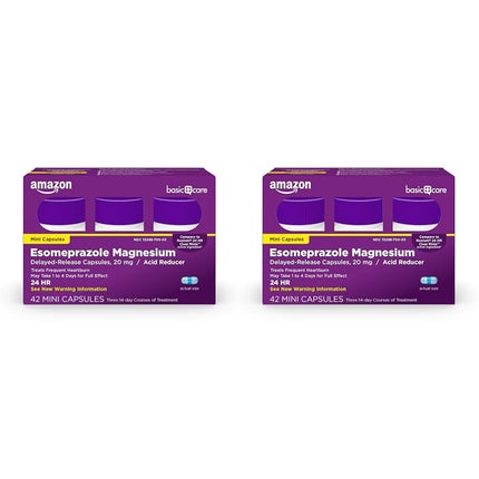 Amazon Basic Care Esomeprazole Magnesium Delayed-Release Mini Capsules, 20 mg, Acid Reducer, 24 Hour Heartburn Medicine, 42 Count (Pack of 2)