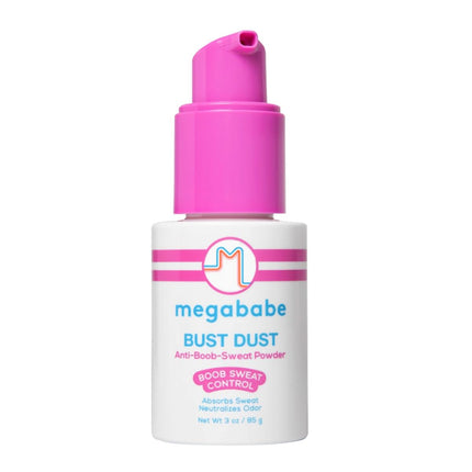 Megababe Sweat Absorbing Body Powder - Bust Dust, with Applicator Pump, Summer and Hot Weather Must-Have, Talc-Free, All Natural, 3 oz