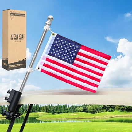 10L0L Golf Cart Flag Holder and Flag Pole Mount Kit Universal for Yamaha EZGO Club Car, Heavy Duty Bracket for Golf Cart, Golf Push Cart with USA Flags-12Inch×18Inch