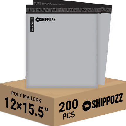 Shippozz 12x15.5 Poly Mailers 200 Pack, Durable Waterproof Polymailers for Shipping Clothes, Self Seal Mailing Bags for Small Business Packaging Supplies, Mailing Envelopes for Books, and Accessories