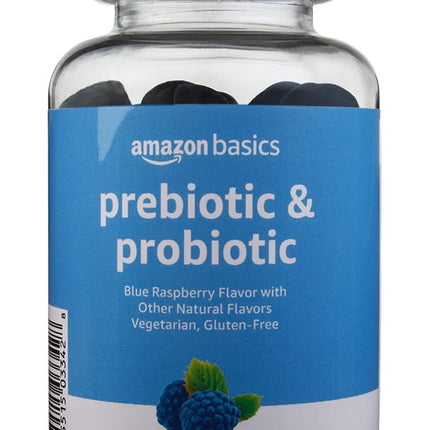 Amazon Brand - Solimo Prebiotic & Probiotic Gummies, 2 Billion CFU, Blue Raspberry, 50 Count (2 per Serving)