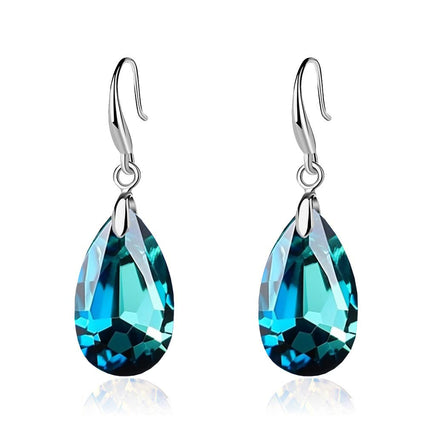 EVEVIC Austrian Crystal Teardrop Drop Earrings for Women, French Hook