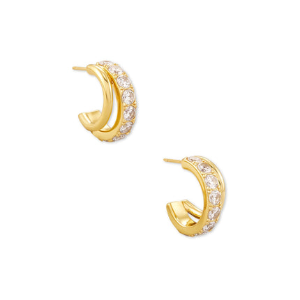 Kendra Scott Livy 14k Gold-Plated Huggie Earrings in White Crystal