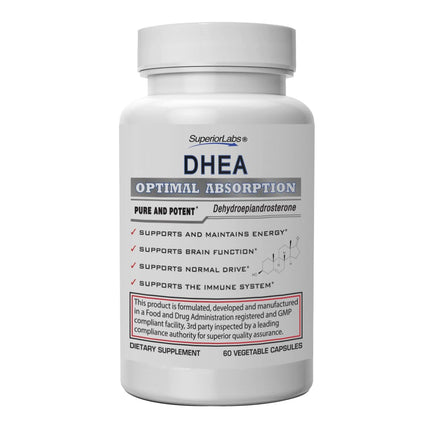 Superior Labs – Extra Strength Natural DHEA – Non-GMO 100 mg Dose, 60 Vegetable Capsules – Promotes Healthy Aging in Men & Women – Helps Restores Youthful Energy Levels