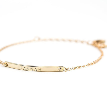 Petite Boutique 16K Gold Your Name Bar Bracelet Personalized gift Gold Plated bar Delicate Hand Stamp Best bridesmaid Wedding Graduation Gift