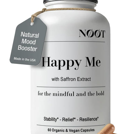 NOOT Happy Me – Natural Mood Support Supplement for Women & Men | Saffron Supplement with Rhodiola & Maca Adaptogens | Supports Calm & Emotional Balance | Vegan, Plant-Based Happy Pills | 60 Capsules