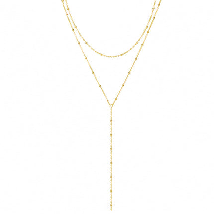 Foxgirl Lariat Gold Necklace for Women, Dainty Long Necklace 14k Gold Plated Satellite Y-Shaped Pendant Necklace Trendy Layered Chain Drop Necklaces Simple Gold Jewelry for Women Gift