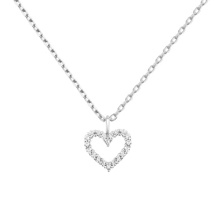 PAVOI CZ Dainty Heart Pendant Necklace for Women, White Gold, W
