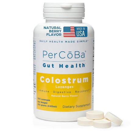 PERCOBA Bovine Colostrum Lozenges - 100 Count - First Milking Supplement - Improves Gut & Digestive Health - Immune Support & Workout Recovery - Made in the USA - Berry Flavored