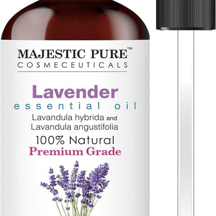 Majestic Pure Essential Oil with Glass Dropper - 100% Pure and Natural - Essential Oils for Diffuser, Aromatherapy, Soap and Candle Making, Lavender Essential Oil, Lavender Oil, 4 Fl Oz