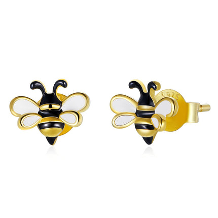 BABAMIA 925 Sterling Silver Bee Earrings For Girls Hypoallergenic Earrings Stud For Women Cute Jewelry Gift (Bee)