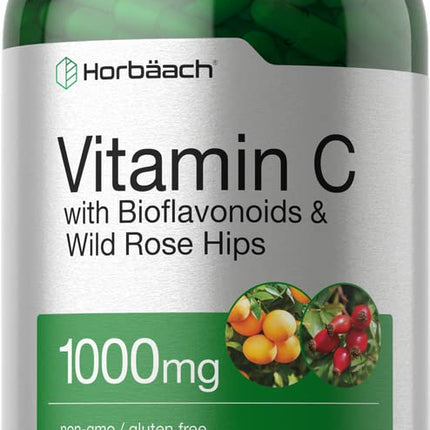 Horbäach Vitamin C 1000mg | 250 Capsules | with Bioflavonoids and Rose Hips | Non-GMO, Gluten Free Supplement | High Strength Formula