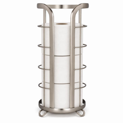 BROOKSTONE Toilet Paper Holder Stand Reserve - Free Standing Toilet Paper Stand with Storage that Holds Mega Rolls, Standing Bathroom Tissue Organizer, Bathroom Decor - Modern Storage Holder, Nickel