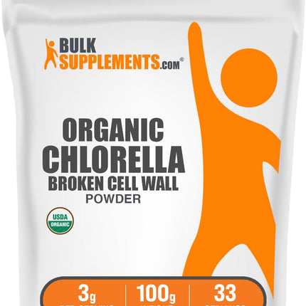BulkSupplements.com Organic Chlorella Powder - Broken Cell Wall, Green Superfood Powder, Chlorella Supplement - Gluten Free, 3g per Serving, 100g (3.5 oz) (Pack of 1)