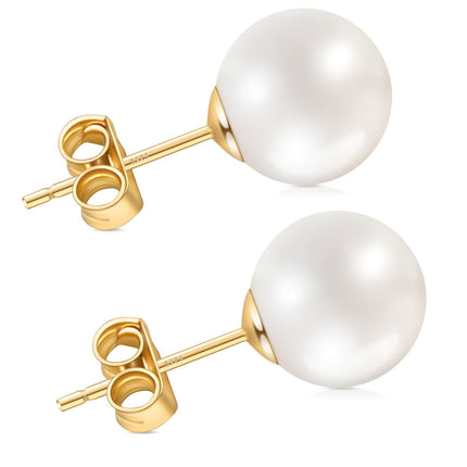 HAINBAG 9mm Pearl Earrings for Women, Hypoallergenic 925 Silver Post Studs