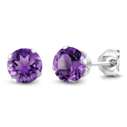 Gem Stone King 1.50 Cttw Round Purple Amethyst Stud Earrings For Women