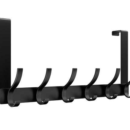 Optish Over The Door Hooks, Door Hanger Hooks for Hanging, Towel Racks for Bathroom with 12 Coat Hook, Coat Rack College Dorm Essentials Bathroom Accessories（1 Pack, Black）