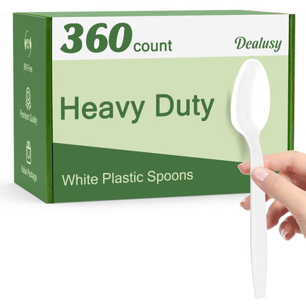 Dealusy 360 Count White Plastic Spoons Disposable, BPA-Free, Heat Resistant, Solid and Durable Disposable Spoons Heavy Duty Bulk, Premium Spoons plastic disposable for Party Supply