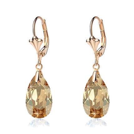 EVEVIC Austrian Crystal Teardrop Leverback Drop Earrings for Women