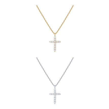 PAVOI CZ Cross Pendant Necklace for Women, 14K Gold Plated, Two Tone Gold