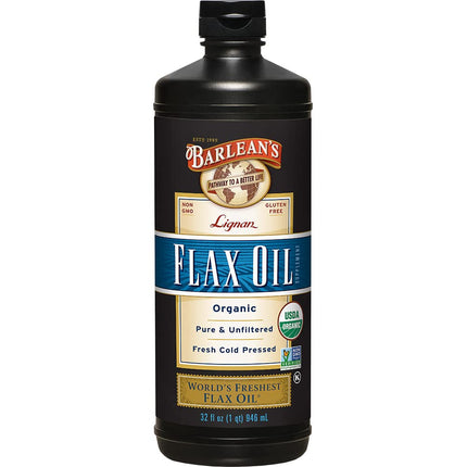 Barlean's Lignan Flax Oil with 7,230mg ALA Omega-3 Fatty Acids for Improving Heart Health - USDA Organic, Non GMO, Gluten Free - 32-Ounce