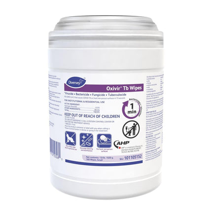Oxivir Diversey 101105152 Tb Disinfectant Small Wipes, Accelerated Hydrogen Peroxide Based Cleaner Disinfectant, Ready-to-Use, Unscented, 160-Wipes, 1-Canister