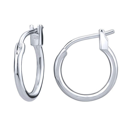 AoedeJ 925 Sterling Silver Hoop Earrings, High Polished Round Tiny Click-Top Hoop Earrings, Small Clasp Hoop Piercing Earrings (Inner Diameter-12mm 1/2'')