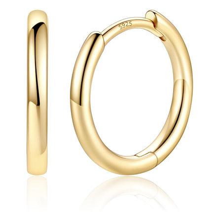Silvora Gold Huggie Earrings for Women, 10MM Small Gold Hoops with 925 Sterling Silver Posts, Hypoallergenic Cartilage Earrings for Sensitive Ears